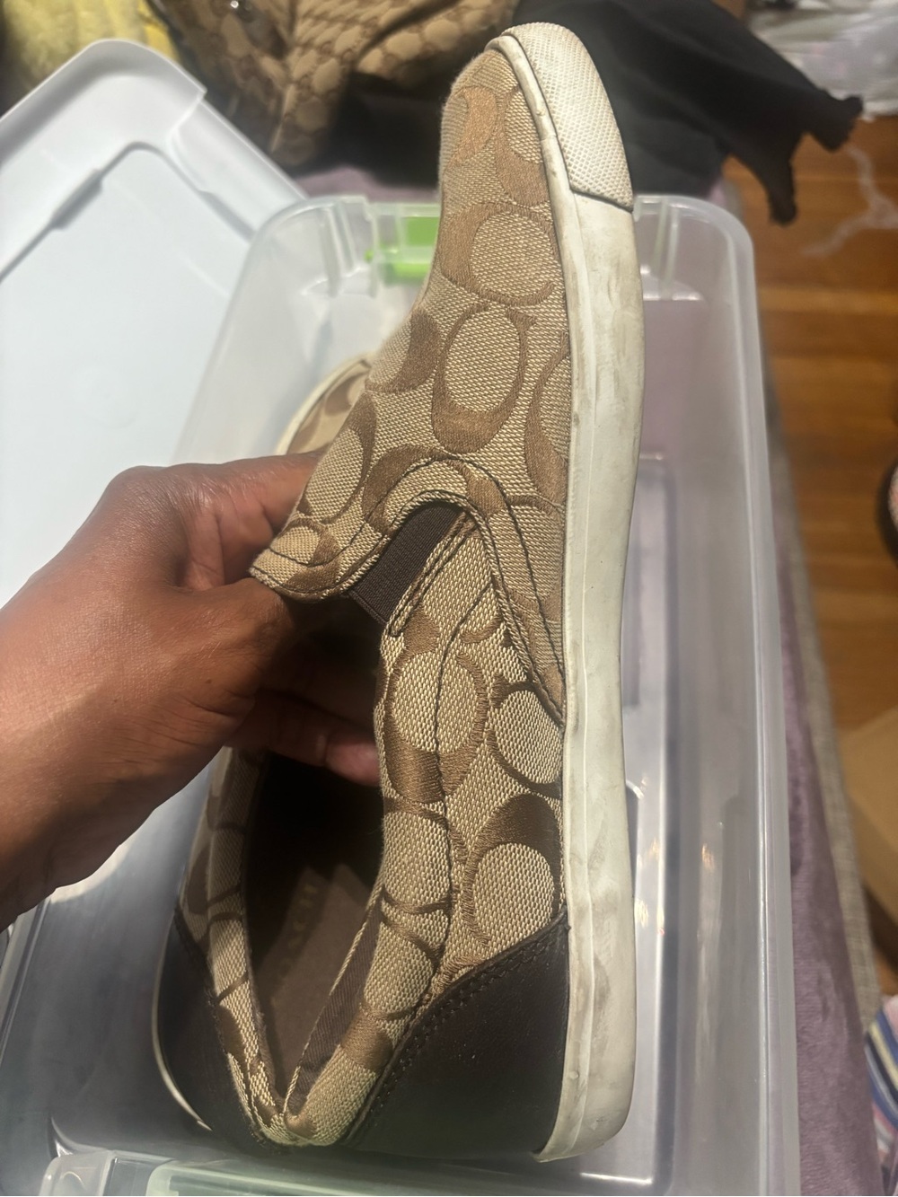 Coach Slip-On Sneakers in Khaki and Brown - Picture 3 of 6